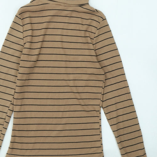 New Look Womens Brown Roll Neck Striped Polyester Pullover Jumper Size 8