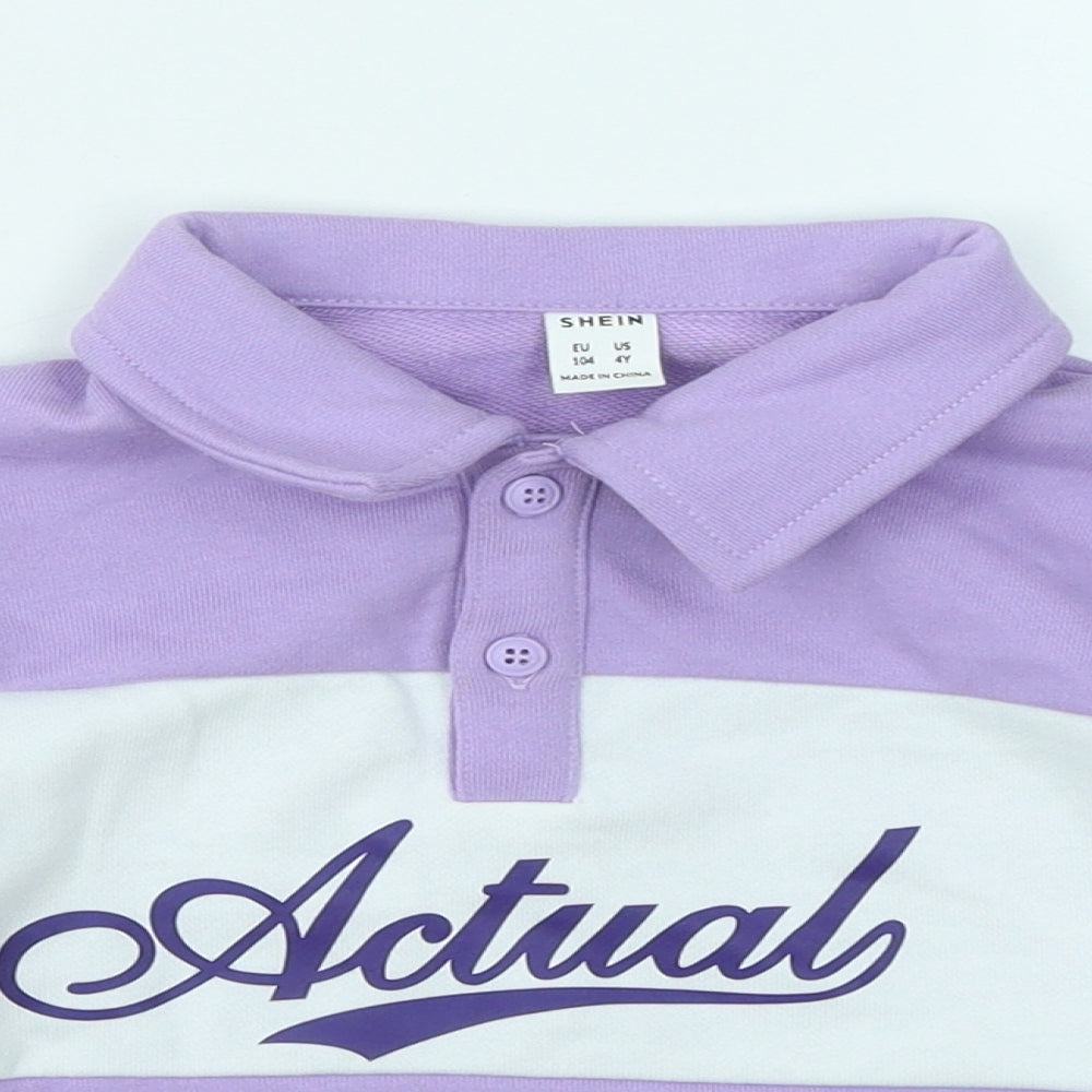 SheIn Girls Purple Colourblock Polyester Basic Polo Size 4 Years Collared - Actual