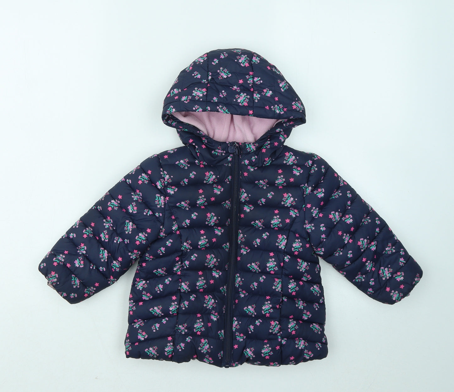 Very Girls Blue Floral Puffer Jacket Coat Size 12-18 Months Zip