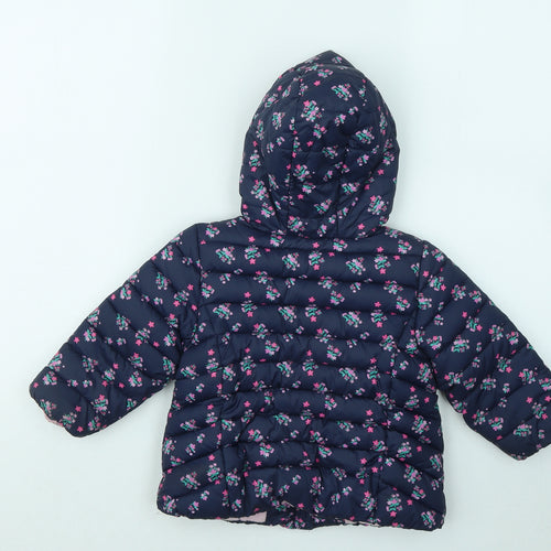 Very Girls Blue Floral Puffer Jacket Coat Size 12-18 Months Zip