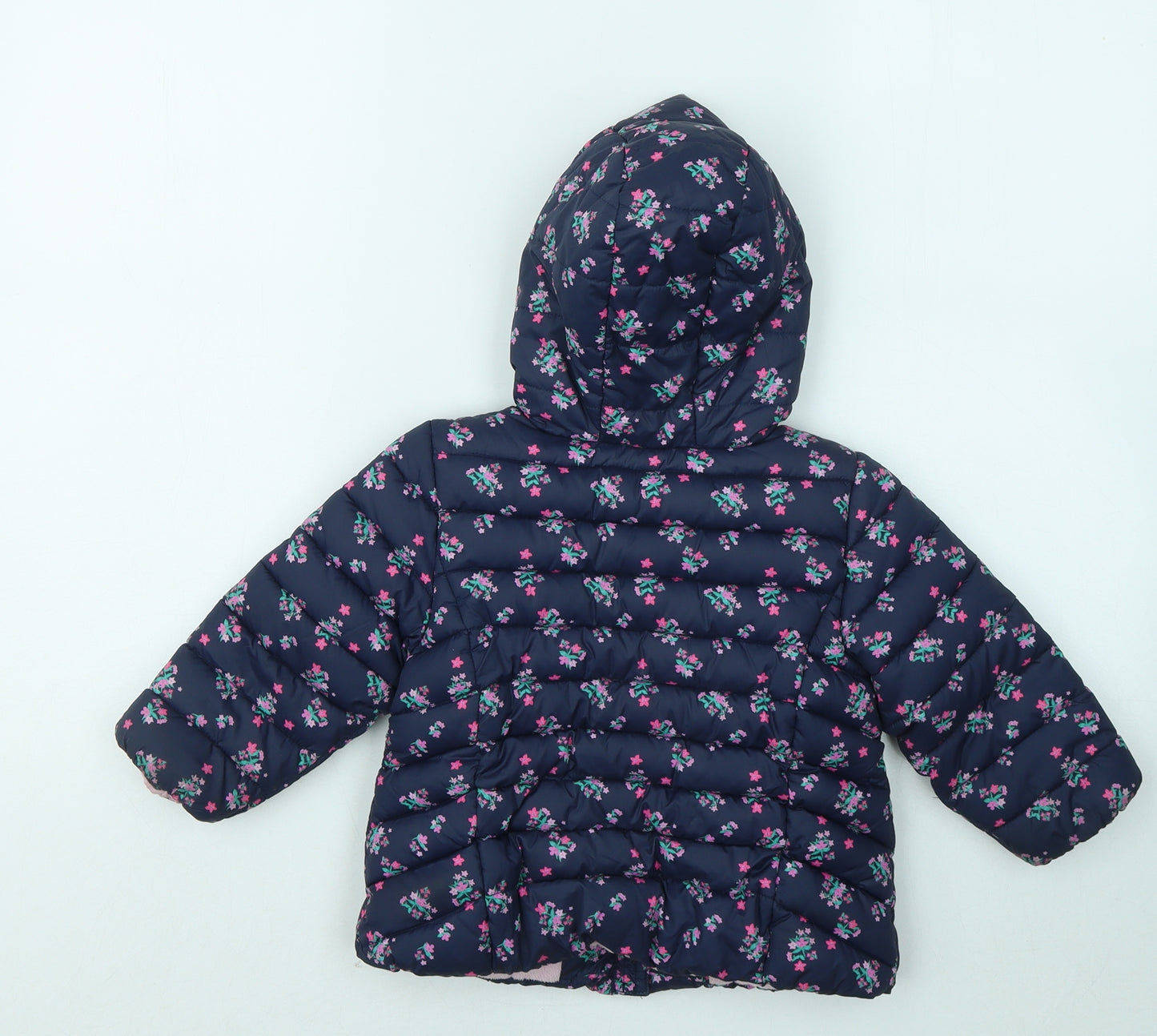 Very Girls Blue Floral Puffer Jacket Coat Size 12-18 Months Zip