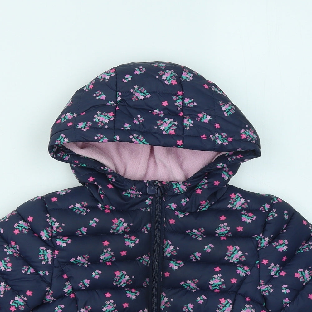Very Girls Blue Floral Puffer Jacket Coat Size 12-18 Months Zip