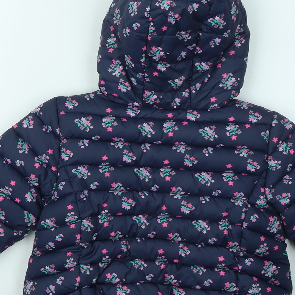 Very Girls Blue Floral Puffer Jacket Coat Size 12-18 Months Zip