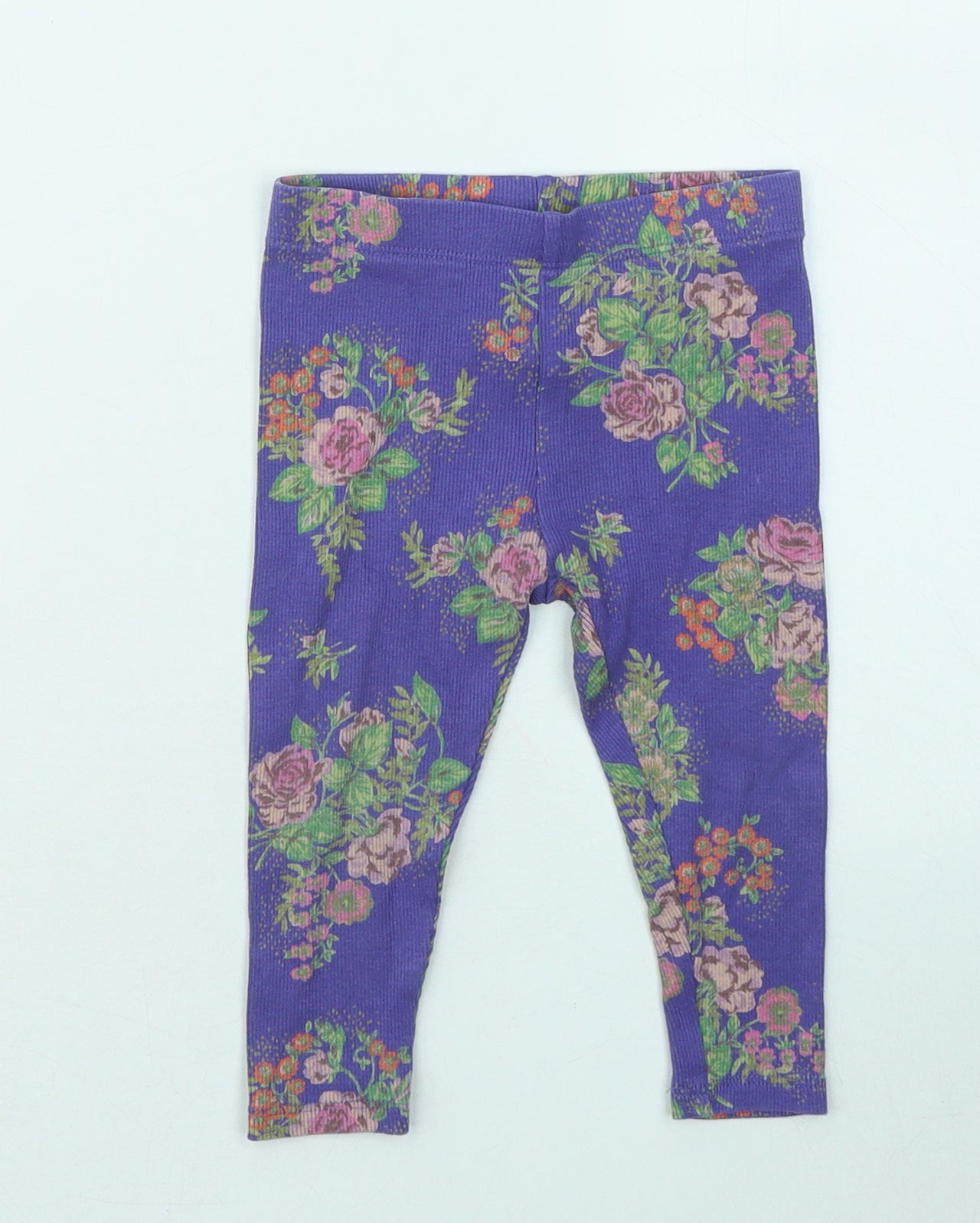 NEXT Girls Purple Floral Cotton Jogger Trousers Size 12-18 Months - Leggings