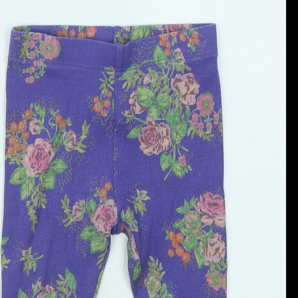 NEXT Girls Purple Floral Cotton Jogger Trousers Size 12-18 Months - Leggings