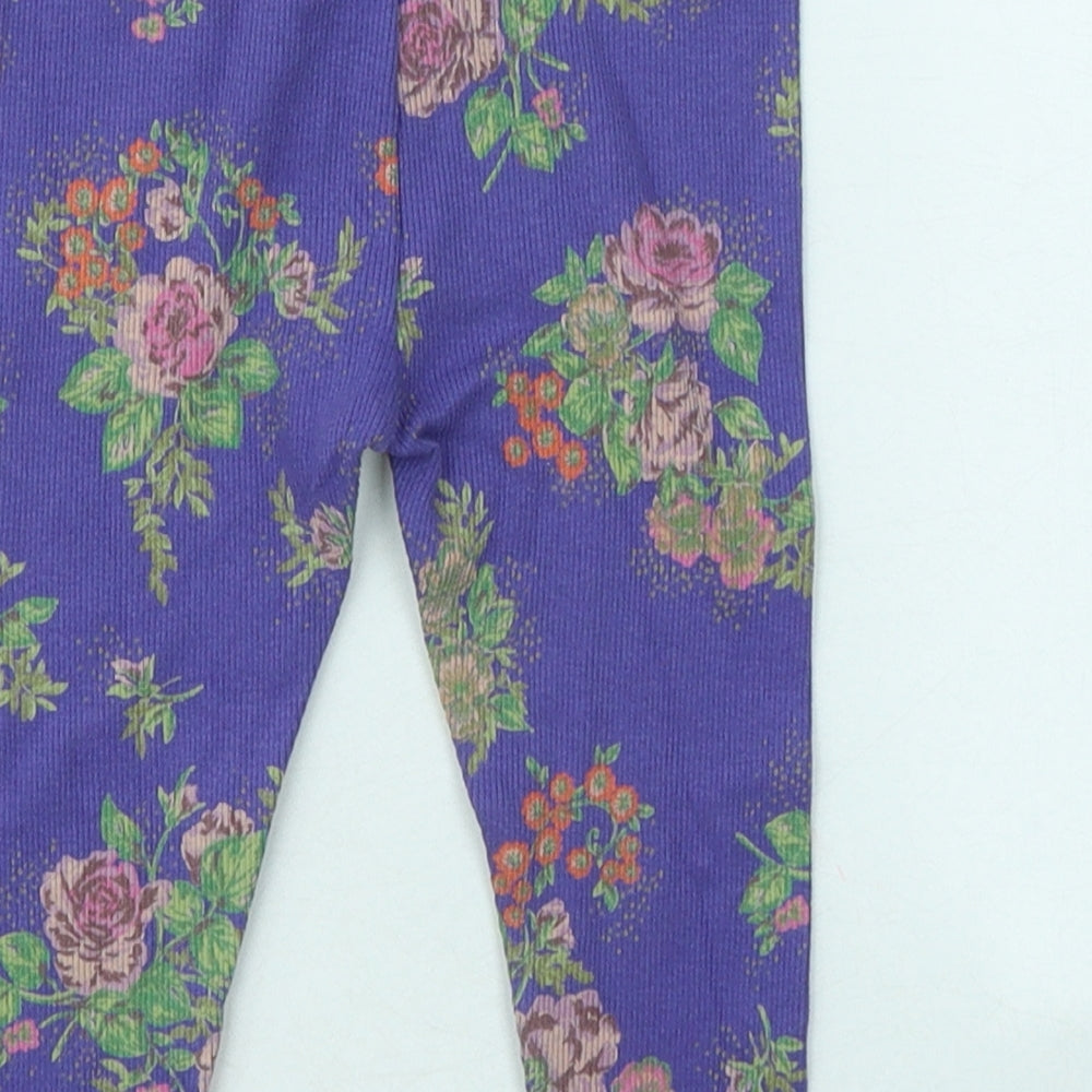 NEXT Girls Purple Floral Cotton Jogger Trousers Size 12-18 Months - Leggings
