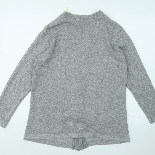 Classic Womens Grey V-Neck Acrylic Cardigan Jumper Size S