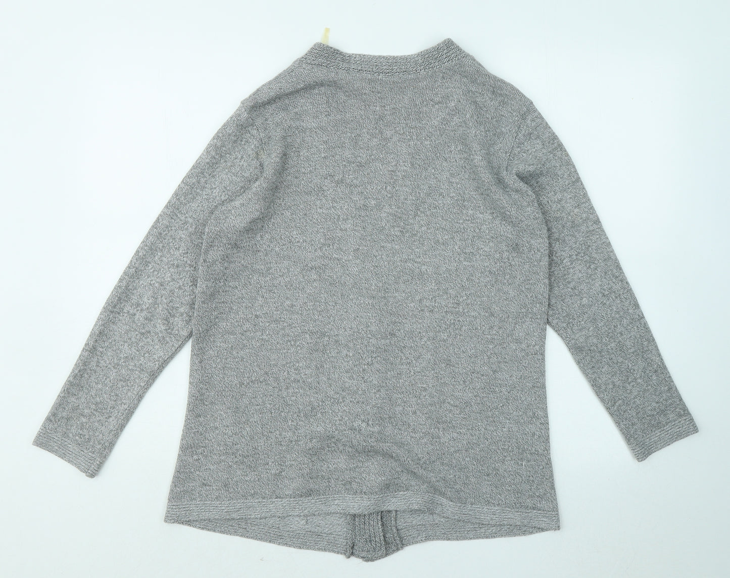 Classic Womens Grey V-Neck Acrylic Cardigan Jumper Size S