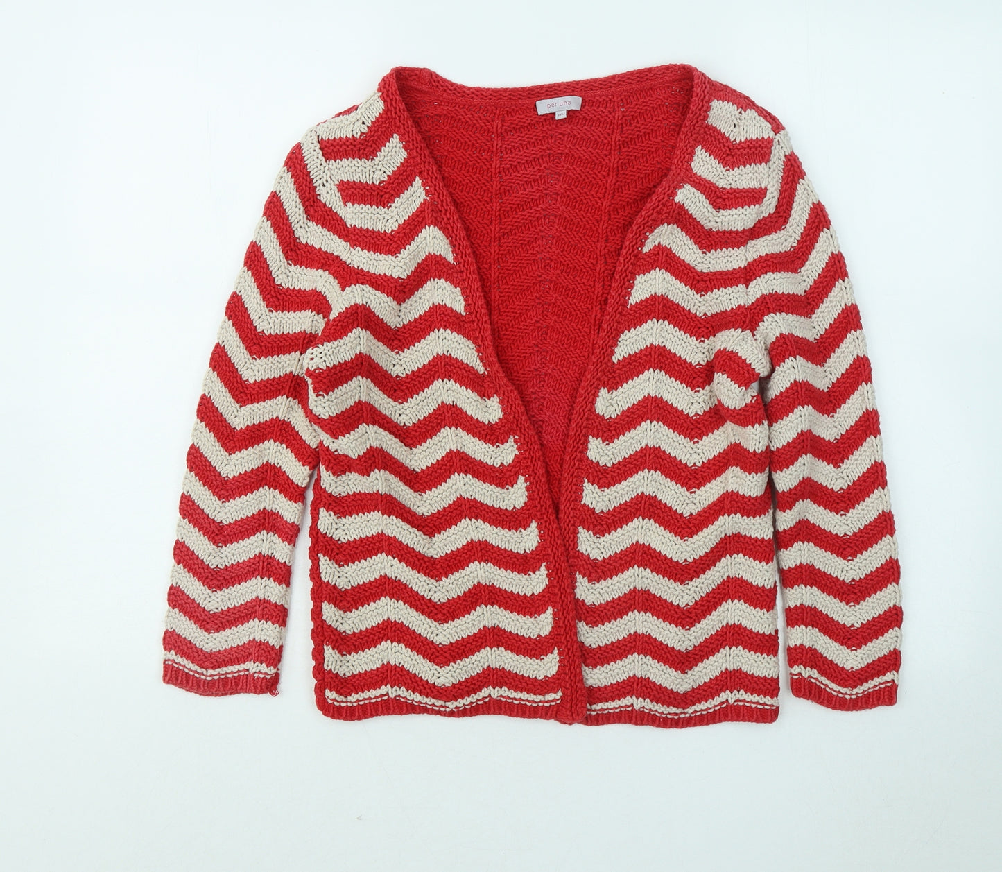 Per Una Womens Red V-Neck Striped Cotton Cardigan Jumper Size 16