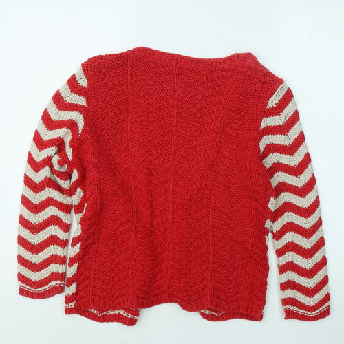 Per Una Womens Red V-Neck Striped Cotton Cardigan Jumper Size 16