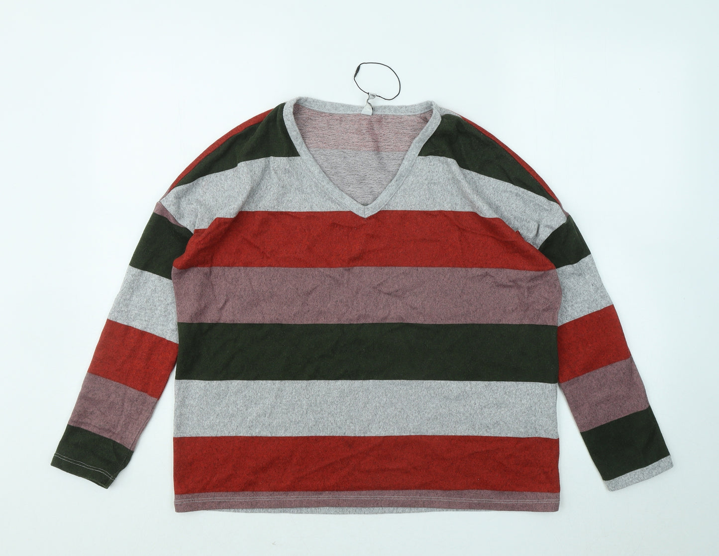 JDY Womens Multicoloured V-Neck Striped Polyester Pullover Jumper Size S