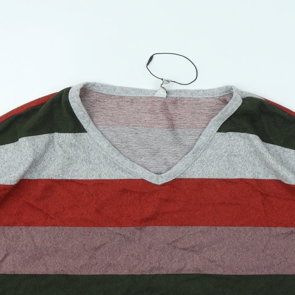 JDY Womens Multicoloured V-Neck Striped Polyester Pullover Jumper Size S