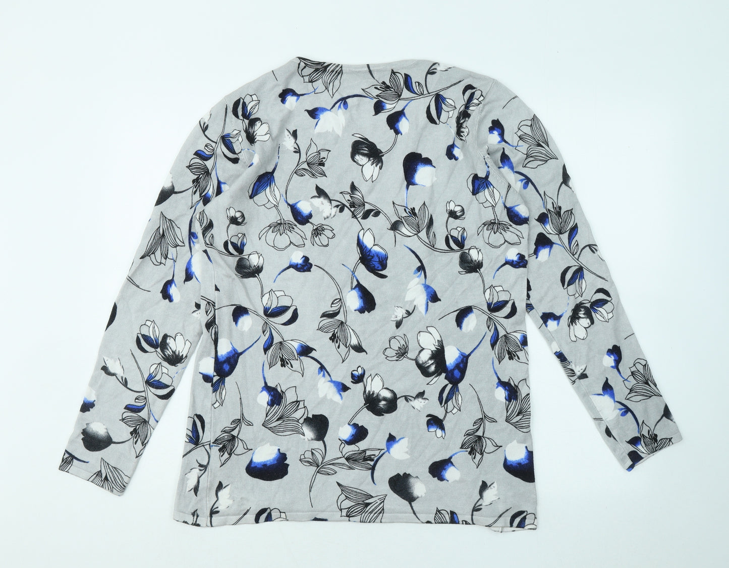 JUST ELEGANCE Womens Grey Round Neck Floral Viscose Pullover Jumper Size M