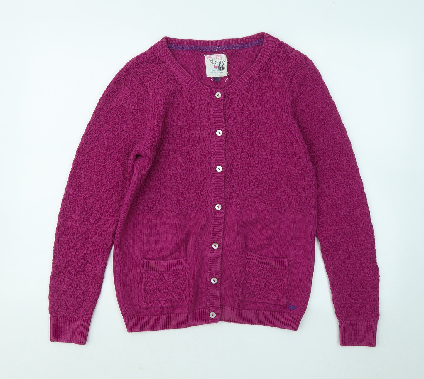 Country Rose Womens Purple Round Neck Cotton Cardigan Jumper Size S