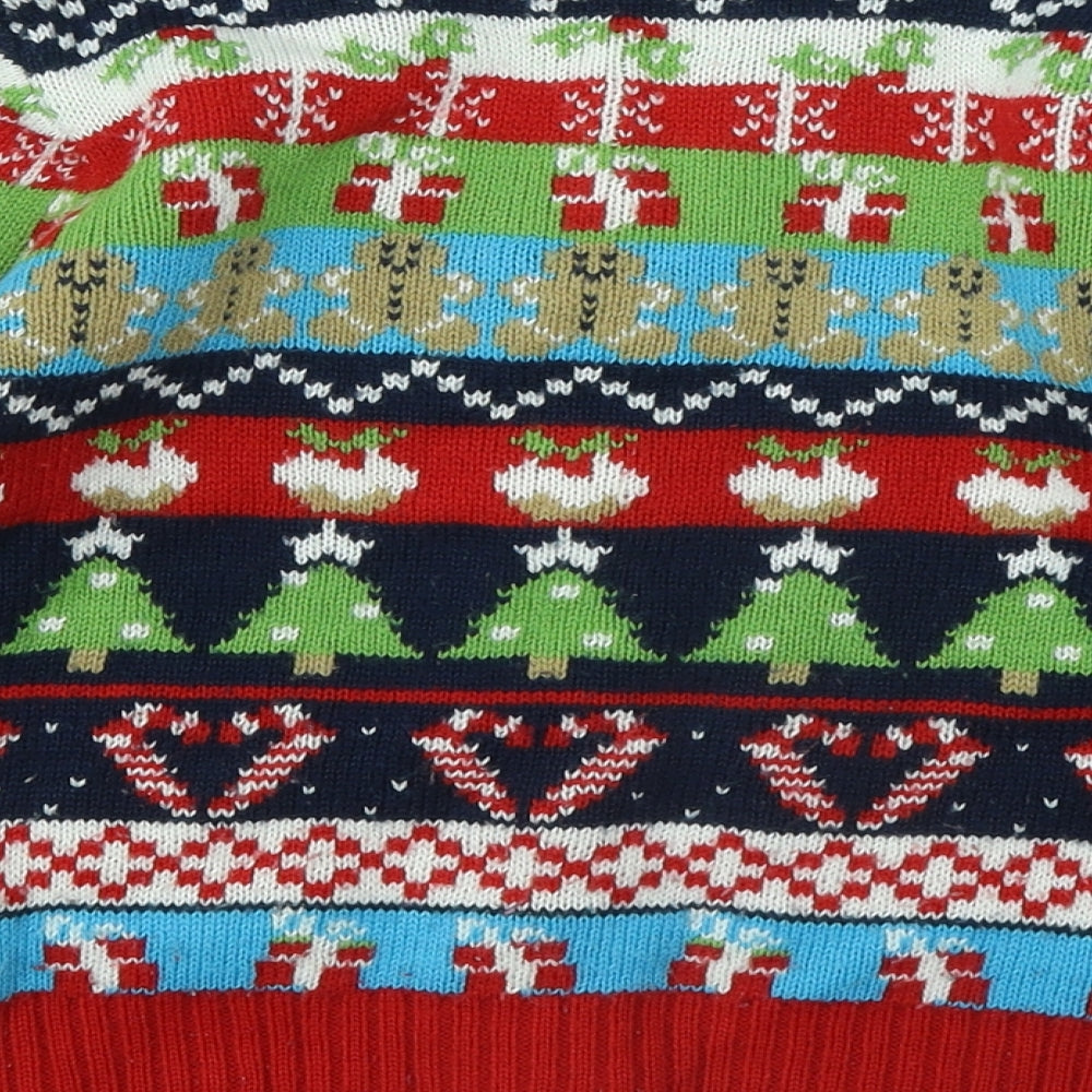 Jingle Bells Boys Red V-Neck Geometric Acrylic Cardigan Jumper Size 7-8 Years Button - Christmas