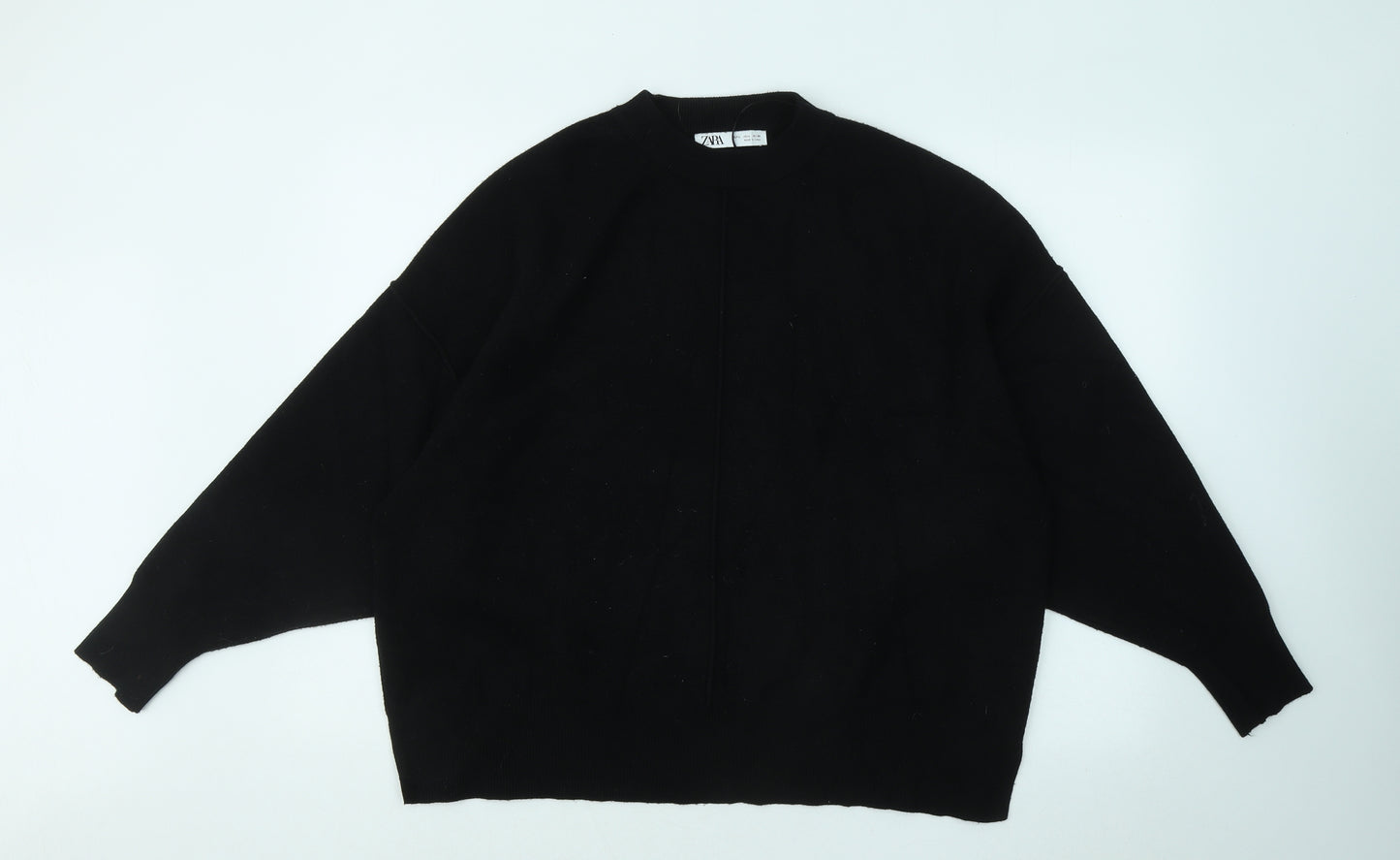 Zara Womens Black Round Neck Viscose Pullover Jumper Size L - Batwing