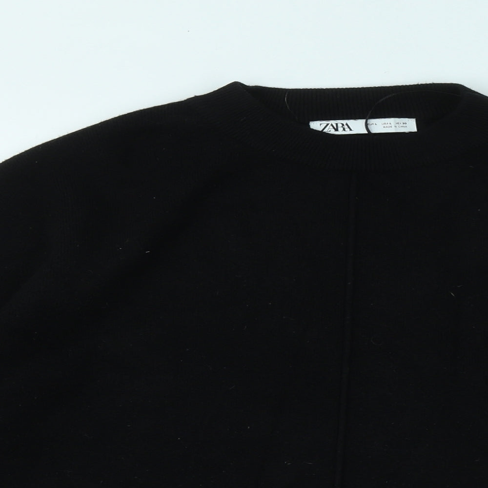 Zara Womens Black Round Neck Viscose Pullover Jumper Size L - Batwing