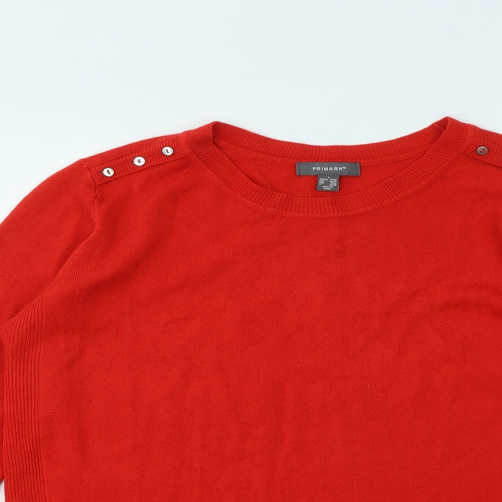 Primark Womens Red Round Neck Acrylic Pullover Jumper Size 14
