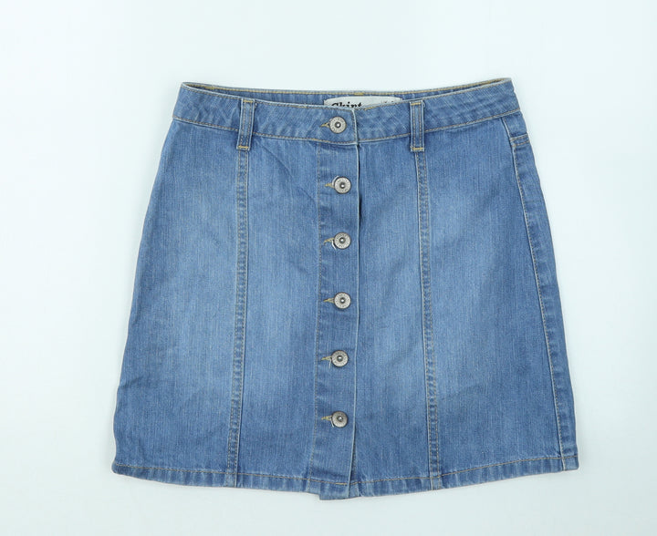 New Look Womens Blue Cotton A-Line Skirt Size 8 Button