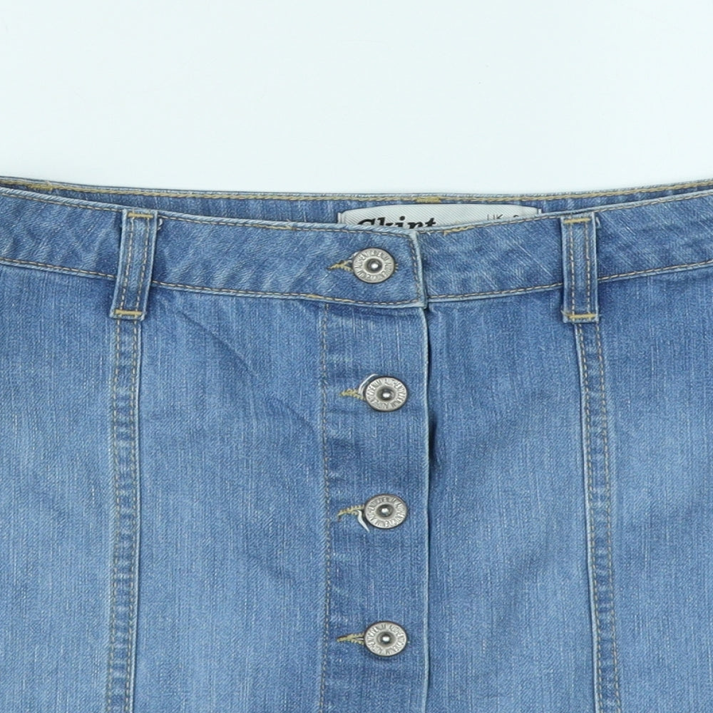 New Look Womens Blue Cotton A-Line Skirt Size 8 Button