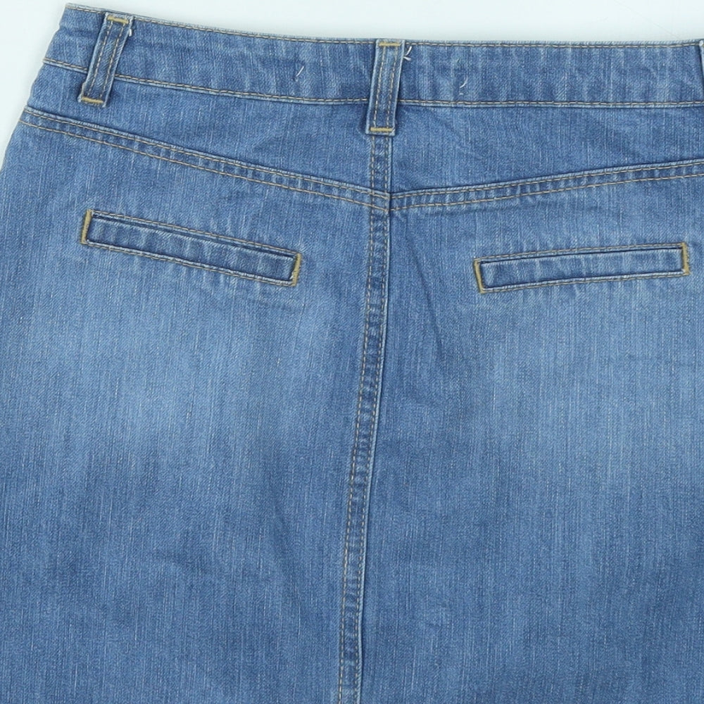 New Look Womens Blue Cotton A-Line Skirt Size 8 Button