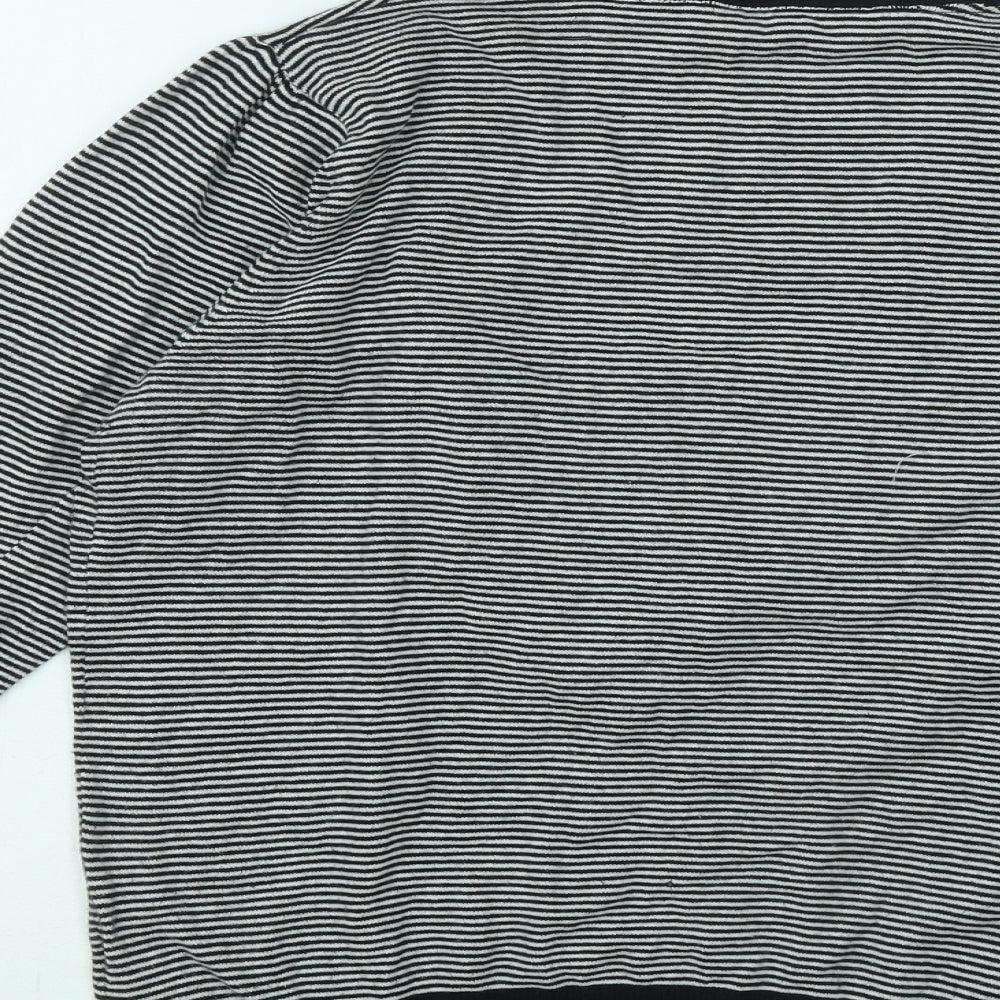 NEXT Womens Black V-Neck Striped Cotton Pullover Jumper Size 14