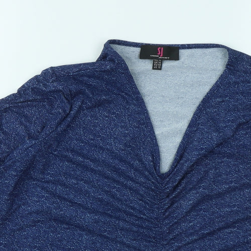 Simon Jefferey Womens Blue V-Neck Polyester Pullover Jumper Size 14 - Ruching