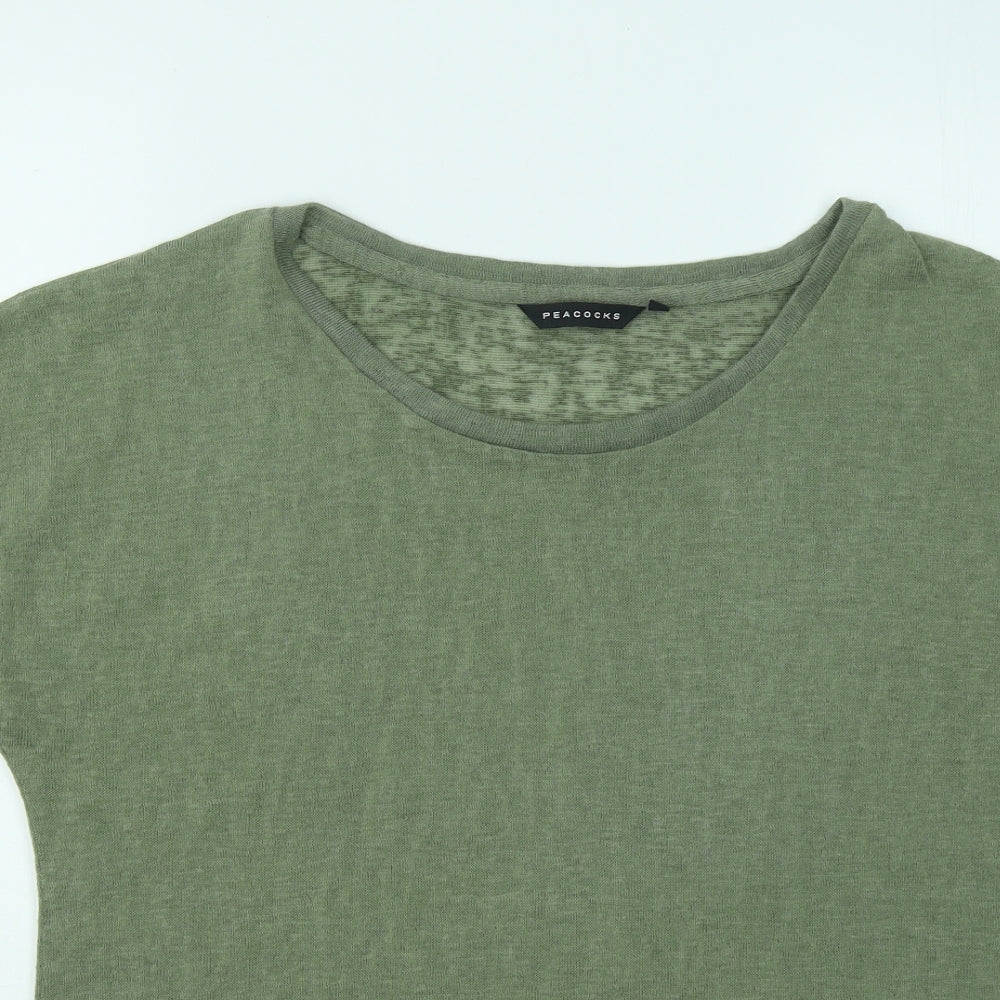 Peacocks Womens Green Polyester Basic T-Shirt Size 16 Round Neck