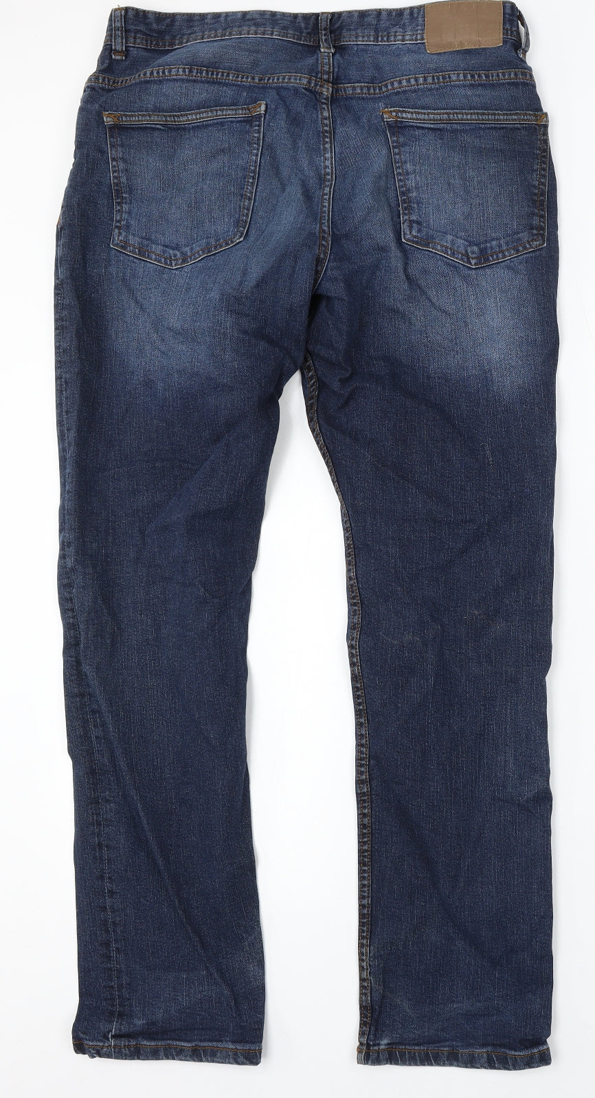 Denim & Co. Mens Blue Cotton Straight Jeans Size 34 L32 in Regular Button