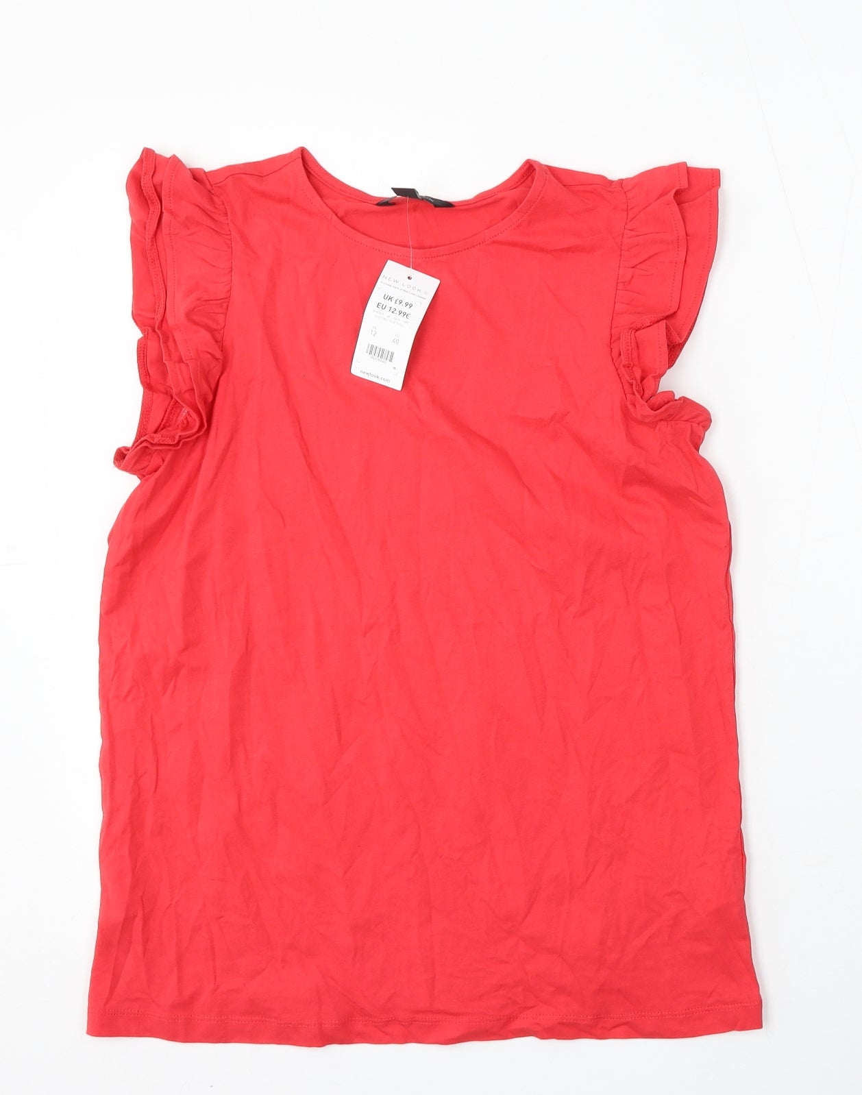 New Look Womens Red Cotton Basic T-Shirt Size 12 Round Neck