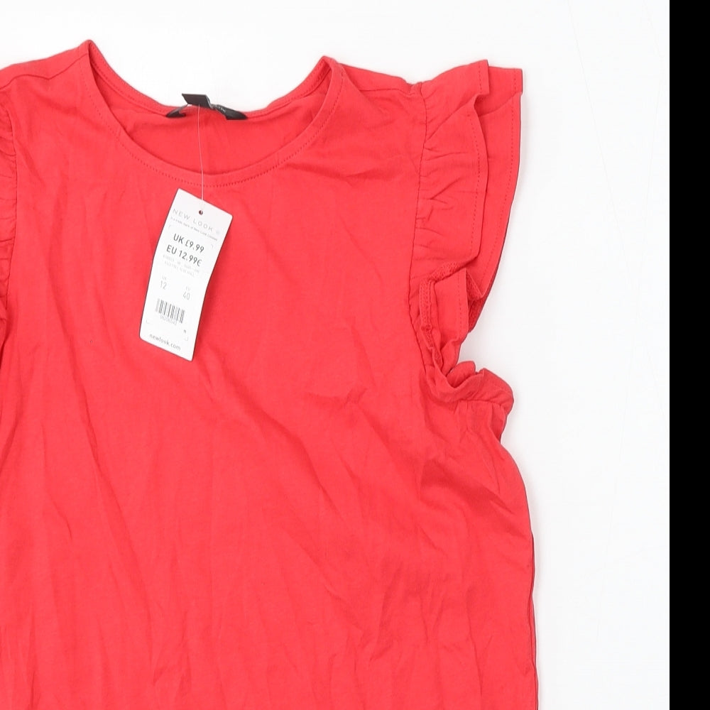 New Look Womens Red Cotton Basic T-Shirt Size 12 Round Neck