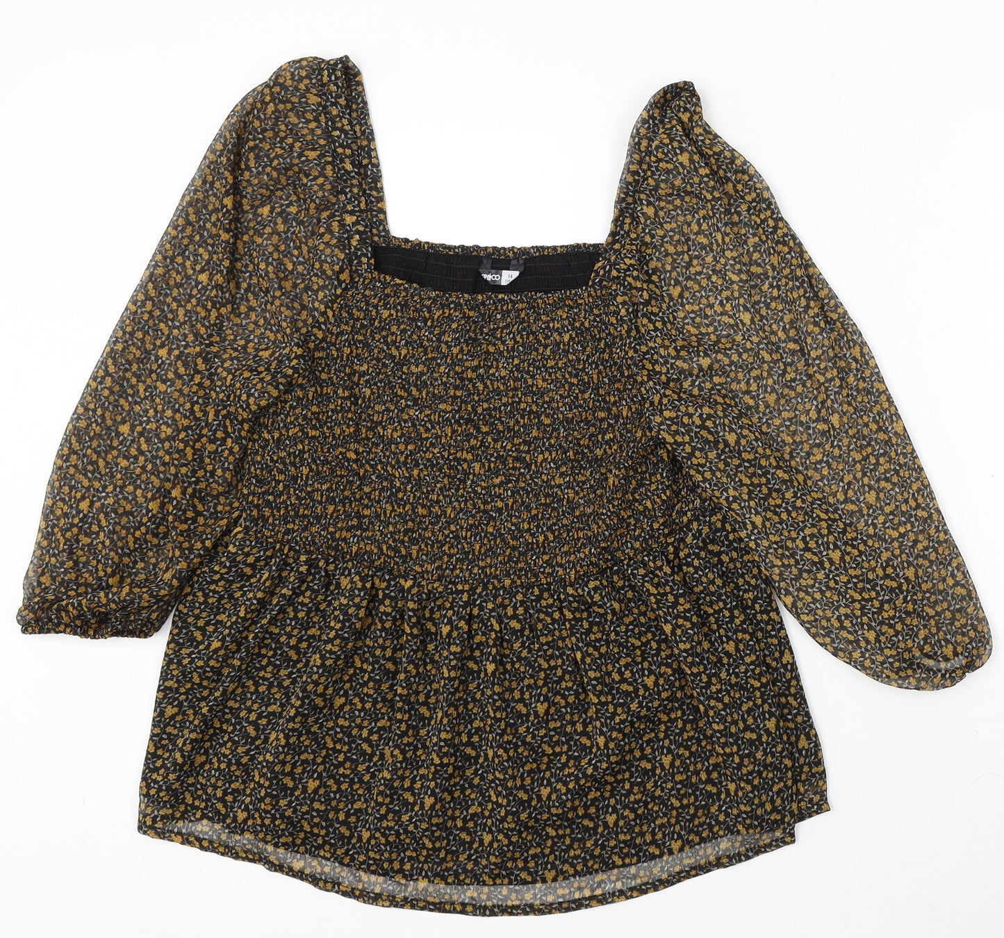 Pep&Co Womens Black Floral Polyester Basic Blouse Size 14 Square Neck