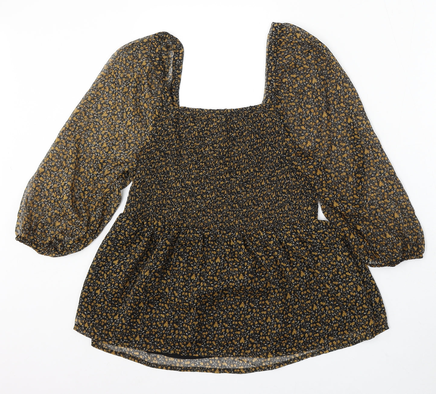 Pep&Co Womens Black Floral Polyester Basic Blouse Size 14 Square Neck