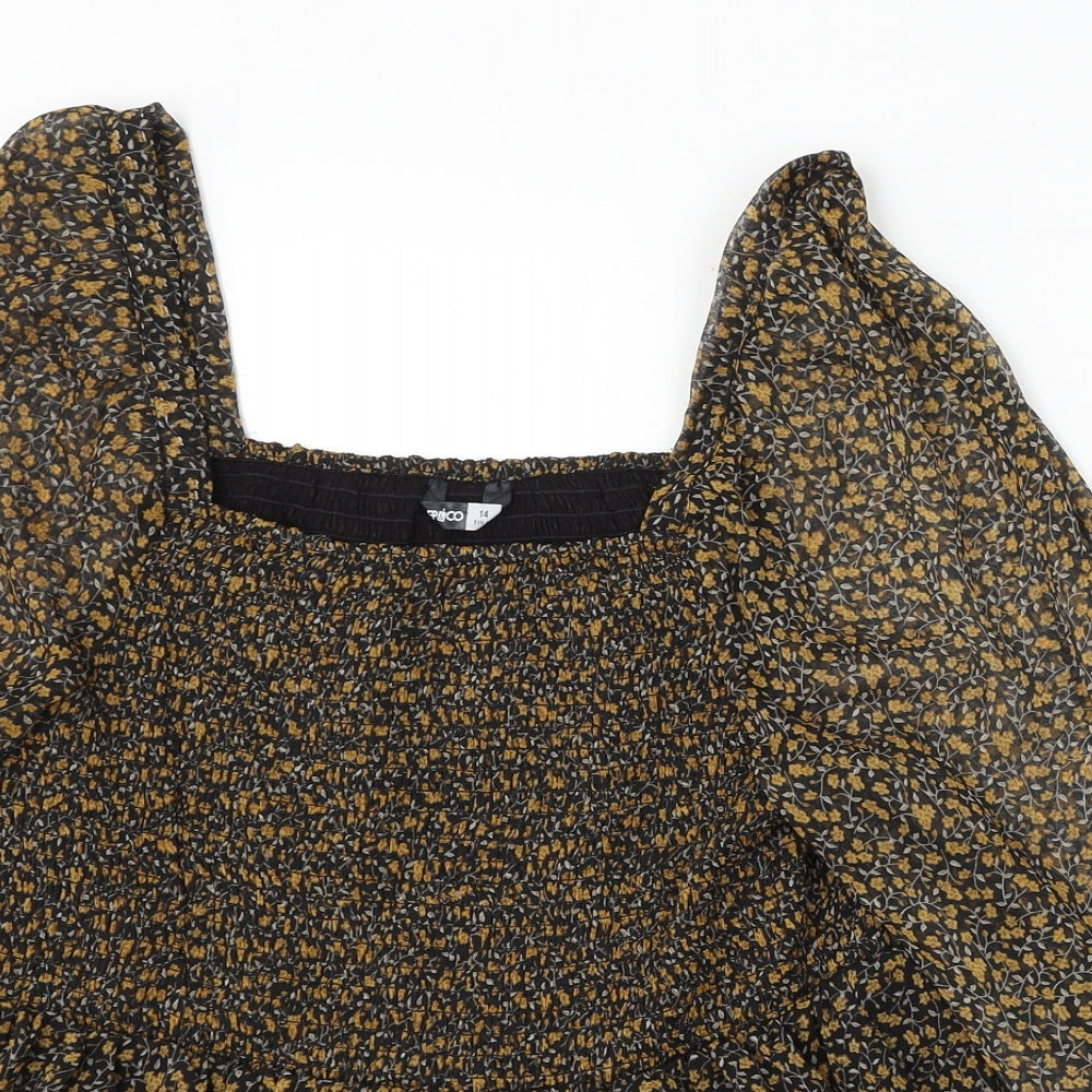 Pep&Co Womens Black Floral Polyester Basic Blouse Size 14 Square Neck