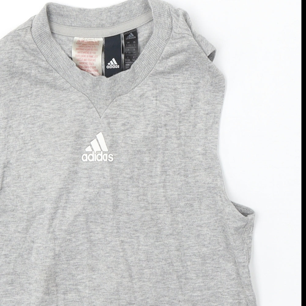 adidas Boys Grey Polyester Basic Tank Size 9-10 Years Round Neck