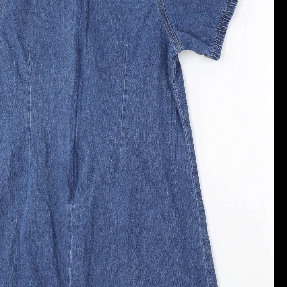 Oasis Womens Blue Cotton Sheath Size 18 Round Neck Zip