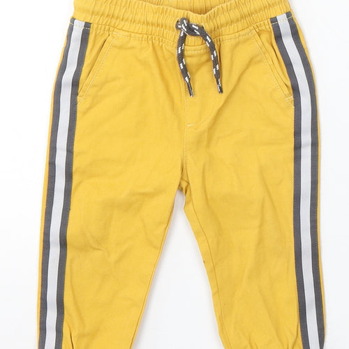 So Cute Boys Yellow Cotton Jogger Trousers Size 9-12 Months Drawstring - roarsome