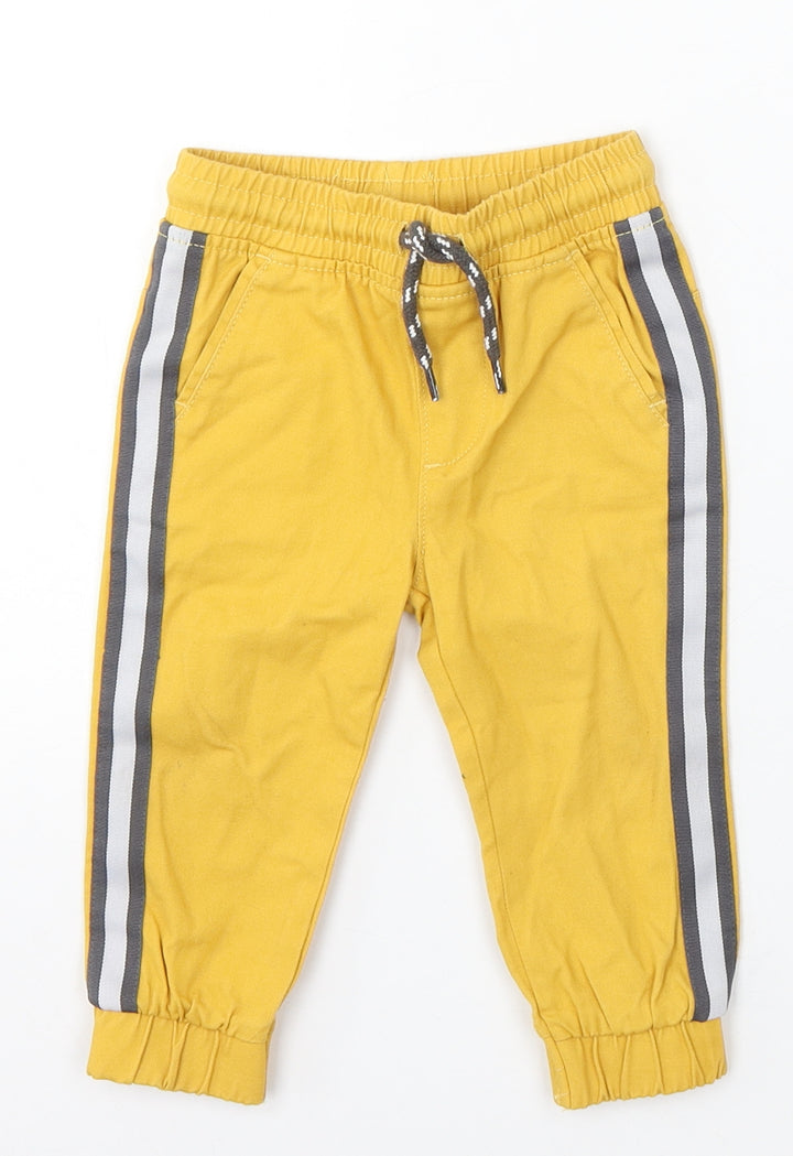 So Cute Boys Yellow Cotton Jogger Trousers Size 9-12 Months Drawstring - roarsome