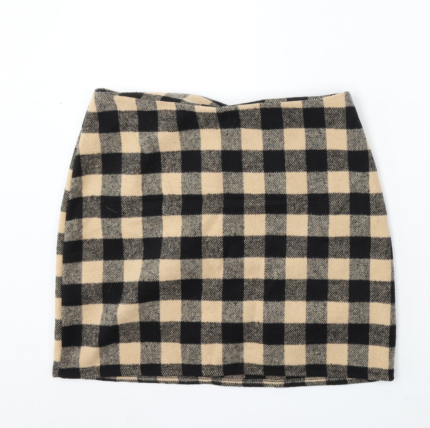 Preworn Womens Beige Check Polyester A-Line Skirt Size 33 in Zip
