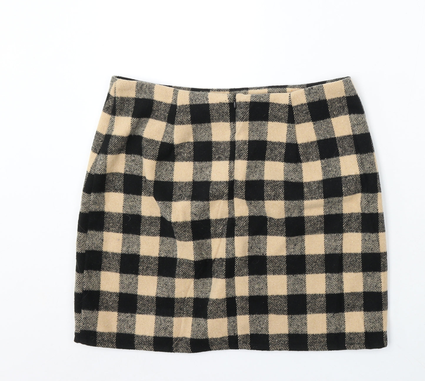 Preworn Womens Beige Check Polyester A-Line Skirt Size 33 in Zip