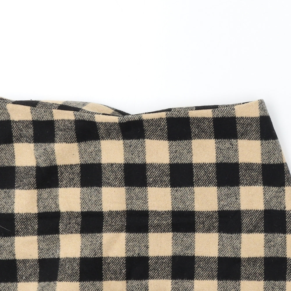 Preworn Womens Beige Check Polyester A-Line Skirt Size 33 in Zip