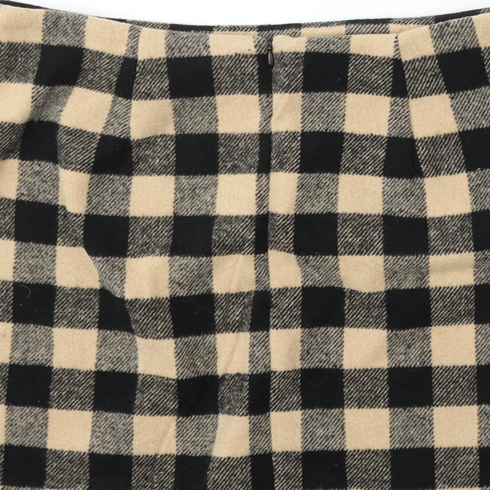 Preworn Womens Beige Check Polyester A-Line Skirt Size 33 in Zip