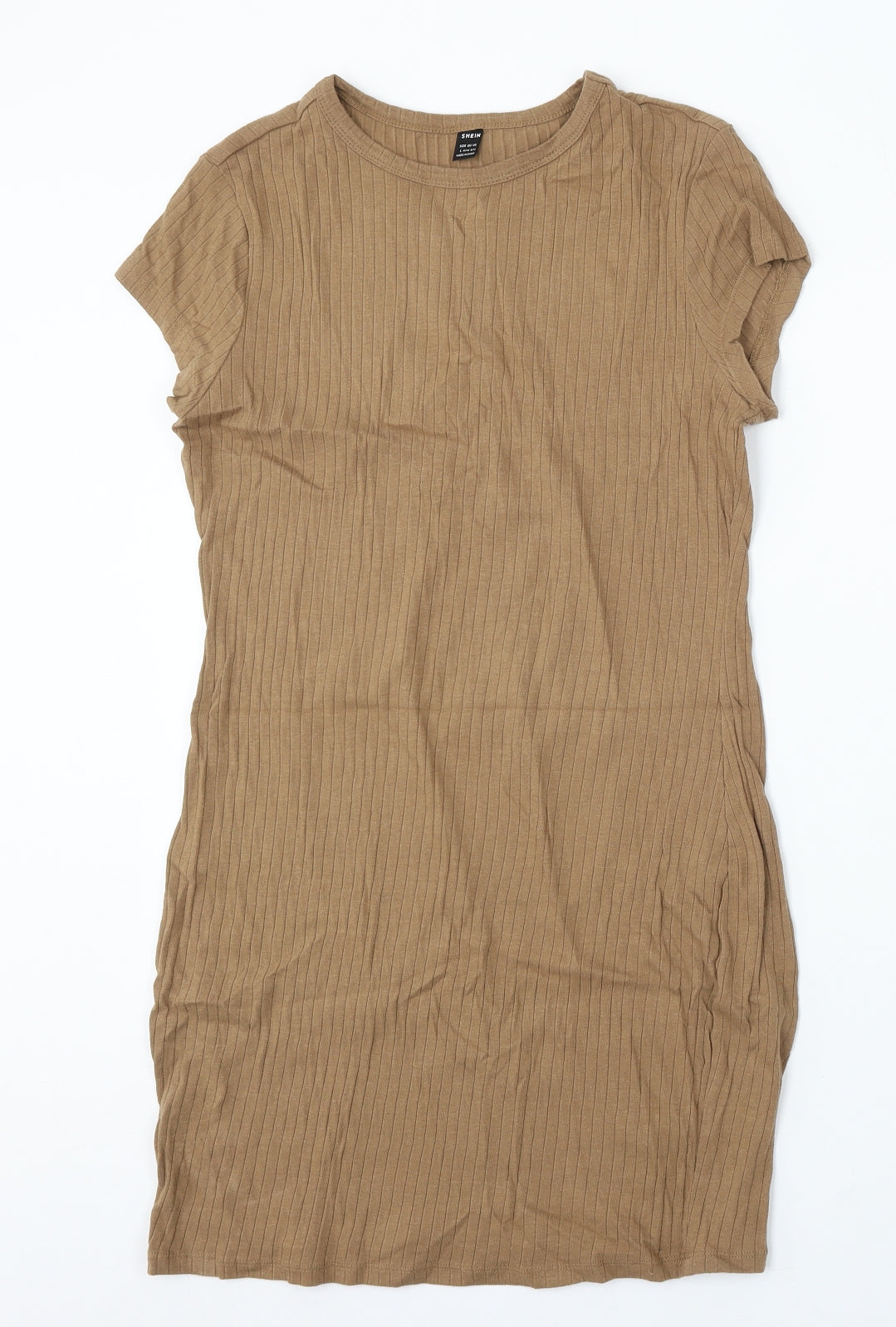 SheIn Womens Beige Polyester T-Shirt Dress Size L Round Neck