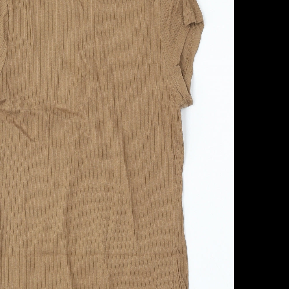 SheIn Womens Beige Polyester T-Shirt Dress Size L Round Neck