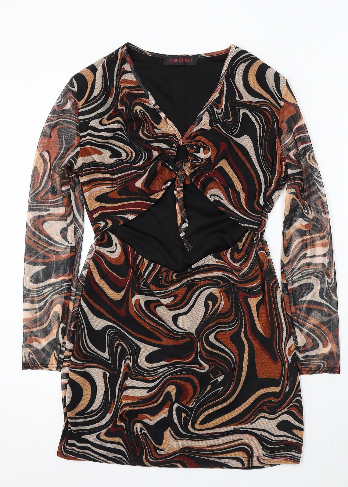 Edge Street Womens Brown Geometric Polyester Sheath Size 14 V-Neck - Tie Front