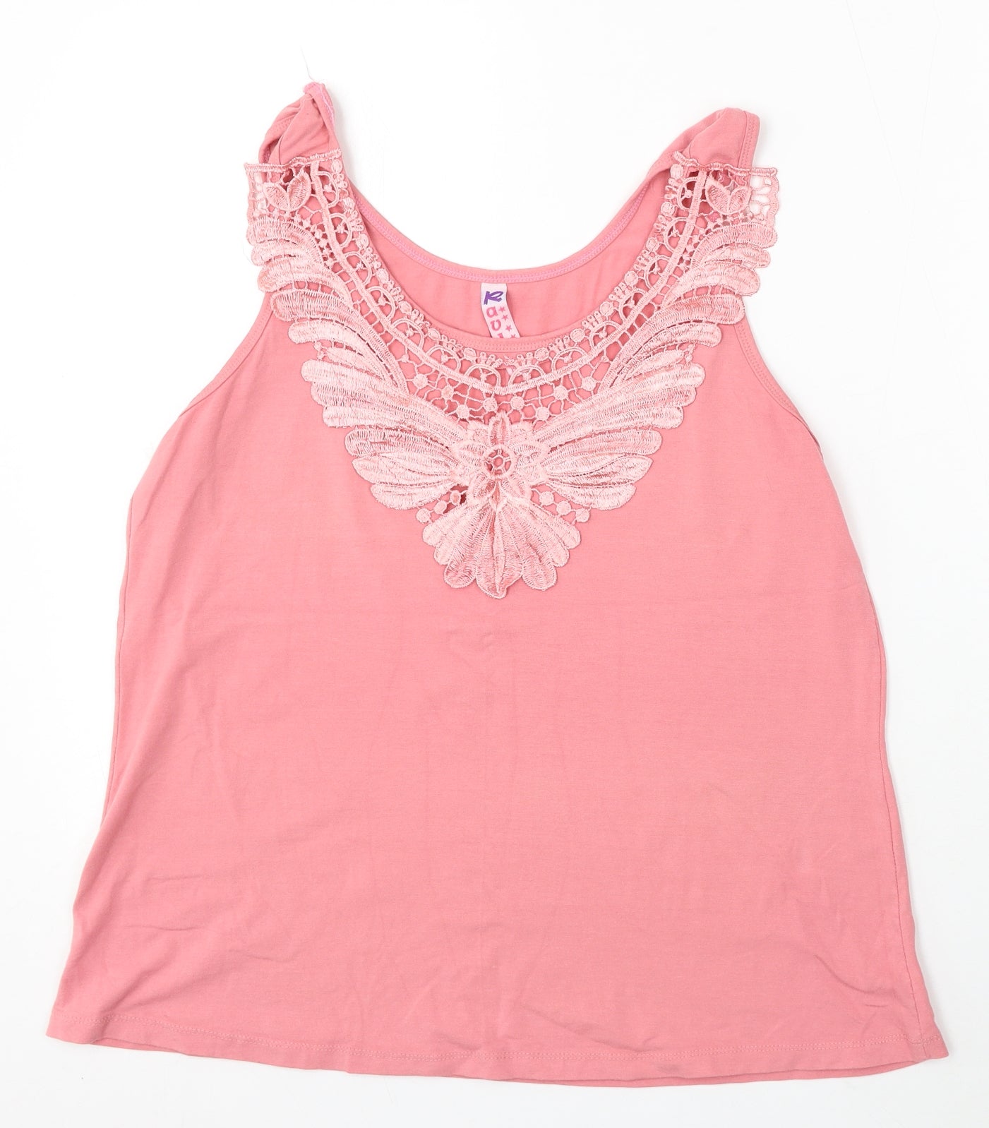 Ravic Womens Pink Polyester Basic Tank Size M Round Neck - Embellished Neck