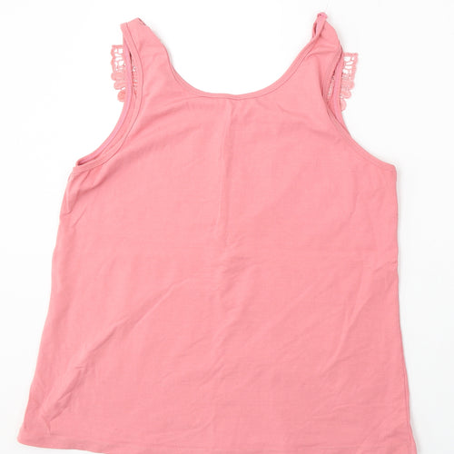 Ravic Womens Pink Polyester Basic Tank Size M Round Neck - Embellished Neck