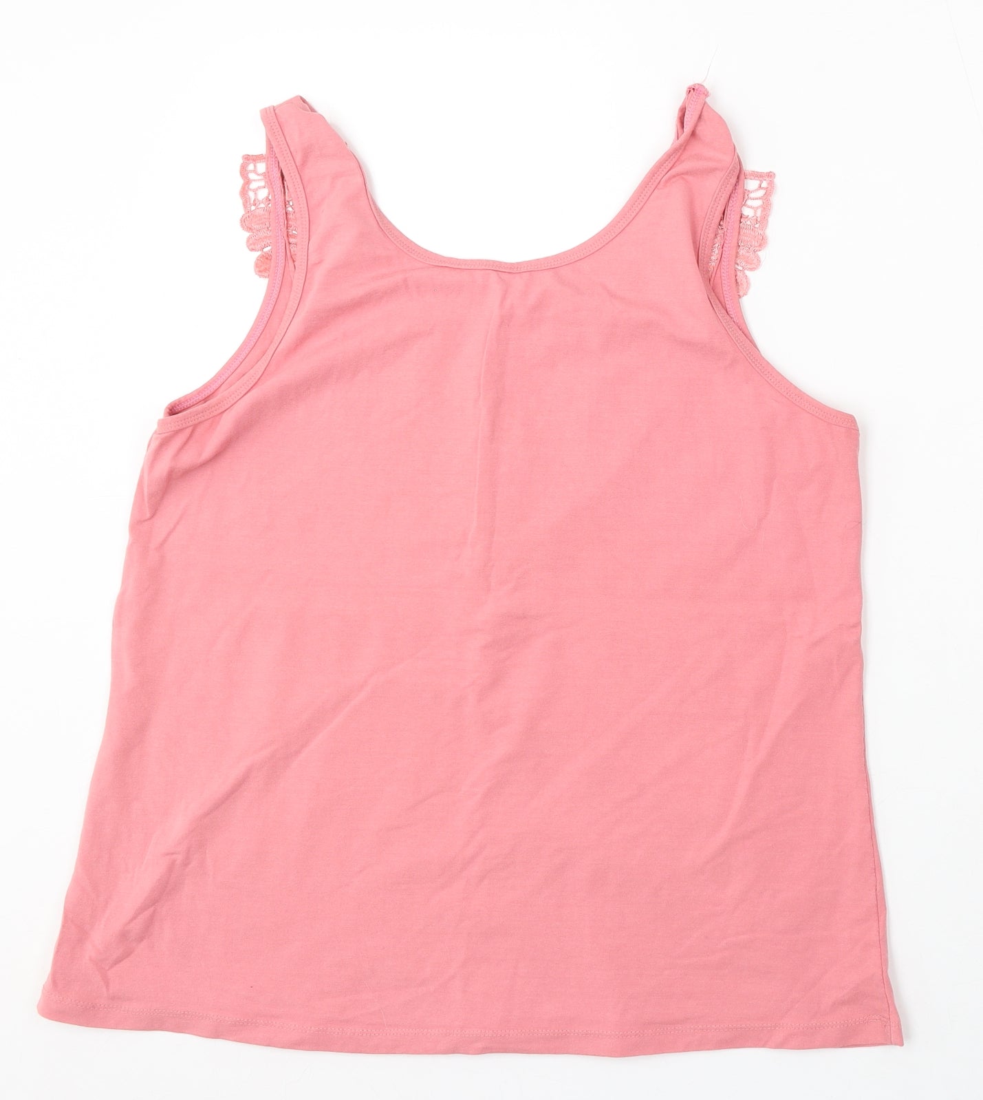 Ravic Womens Pink Polyester Basic Tank Size M Round Neck - Embellished Neck