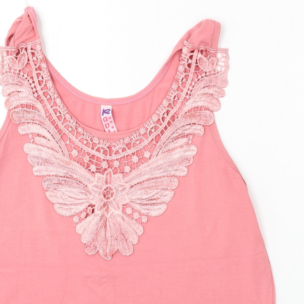 Ravic Womens Pink Polyester Basic Tank Size M Round Neck - Embellished Neck