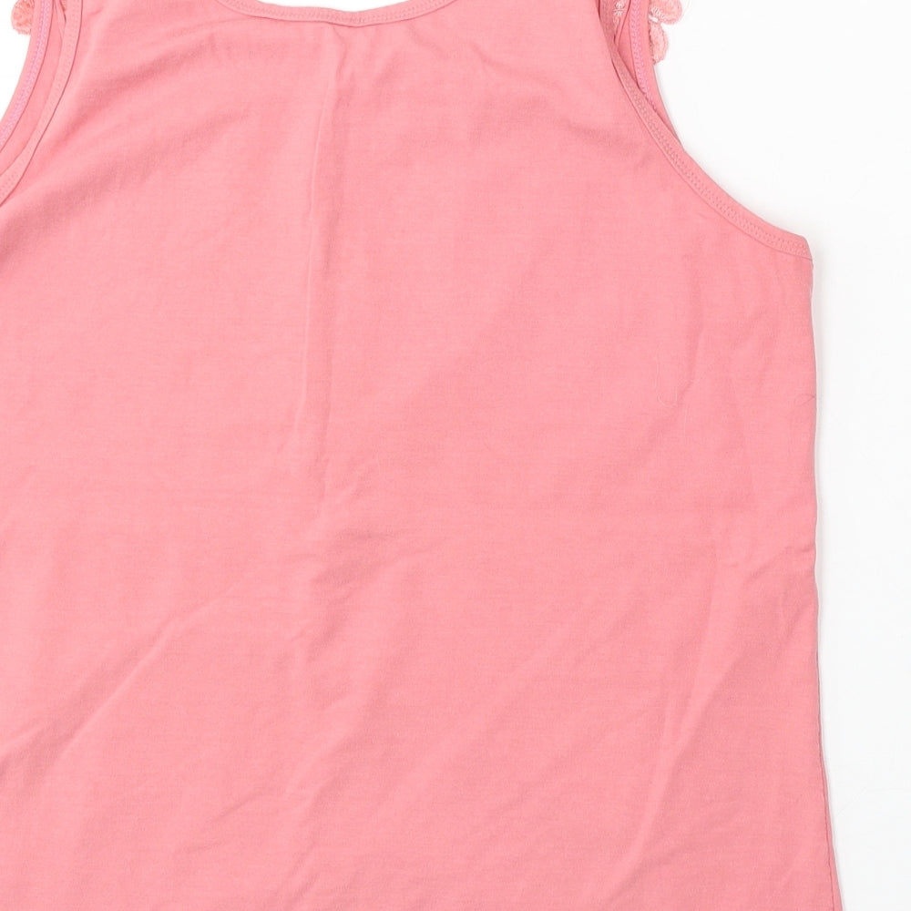 Ravic Womens Pink Polyester Basic Tank Size M Round Neck - Embellished Neck